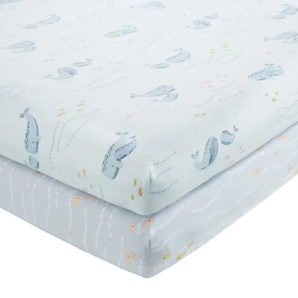 Pack of 2 Little Whales 100% Cotton Fitted Bed Sheets 3