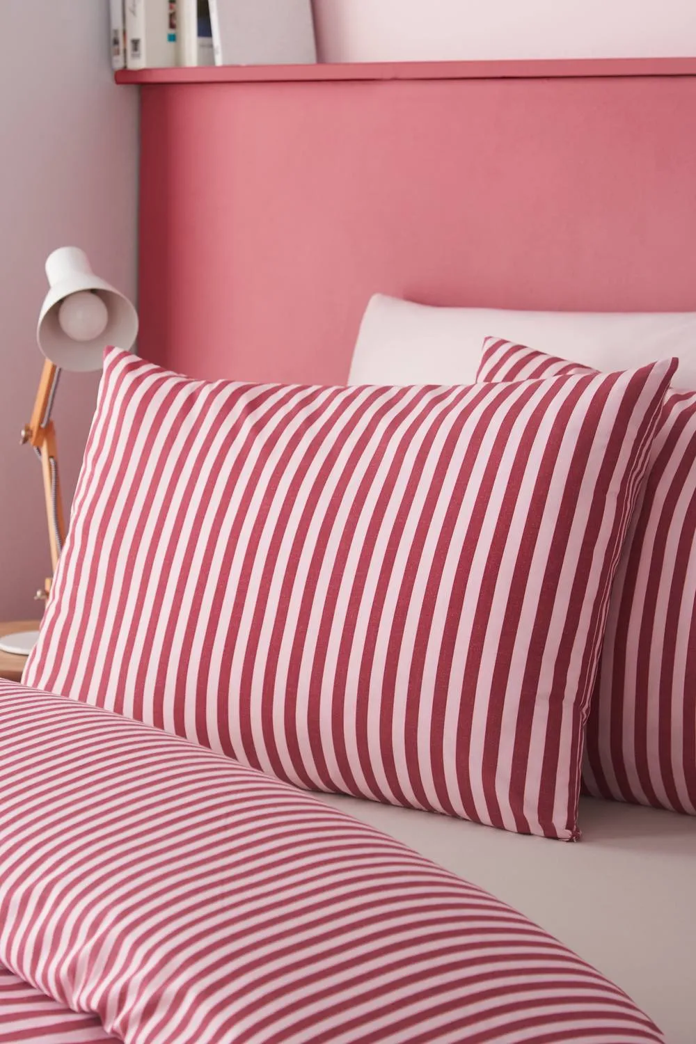 Catherine Lansfield 'Epping Textured Stripe' Reversible Duvet Cover Set in Burgundy 3