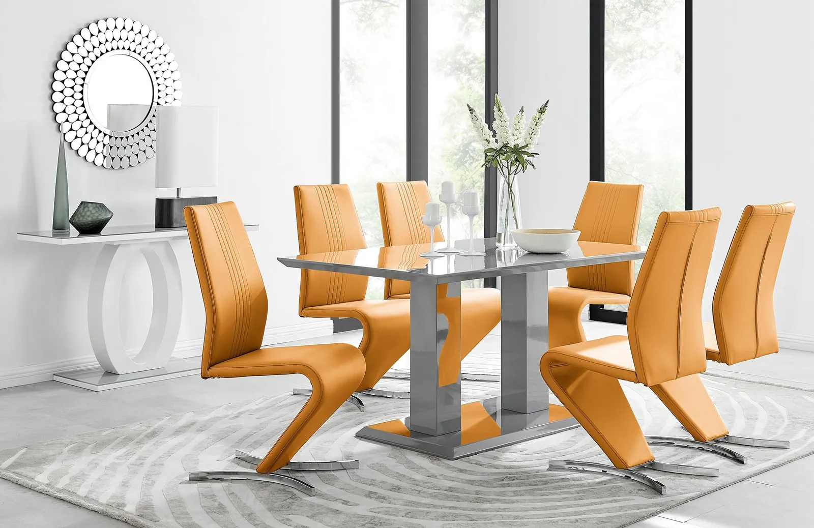 FurnitureboxUK Imperia 6 Grey Dining Table & 6 Willow Chairs in Mustard
