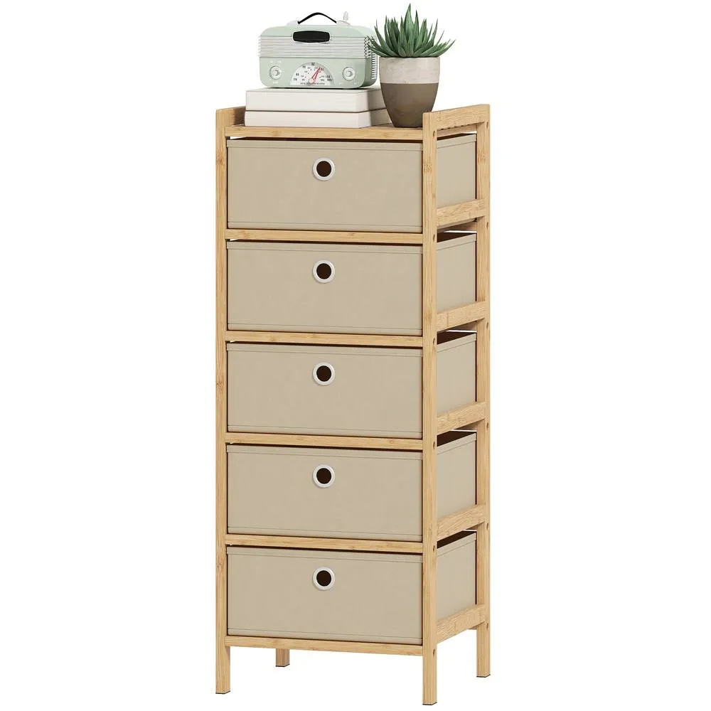 HOMCOM Chest of Drawers, Drawers Dresser with Bamboo Frame in Cream 1