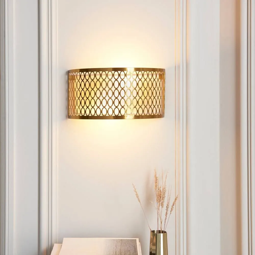 Netlighting Cordero Flush Wall Lamp Gold Plate White Fabric Frosted Glass 2xE14 2