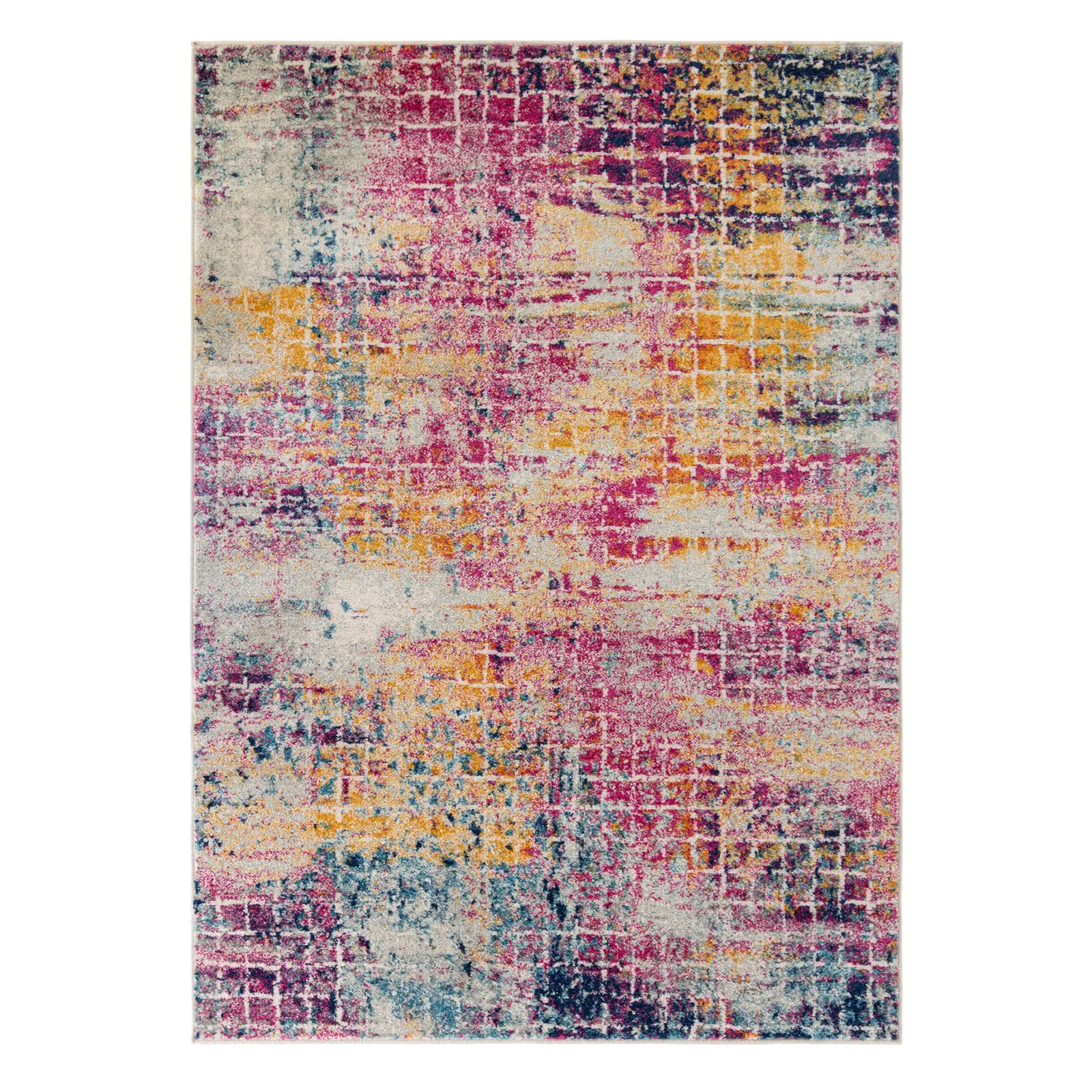 Urban Abstract Rug Pink, Blue and Yellow