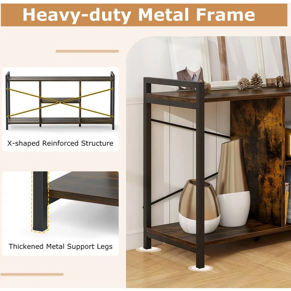 Costway TV Stand for 55" TVs Industrial Entertainment Center w/4 Shelves-Brown in Brown 3