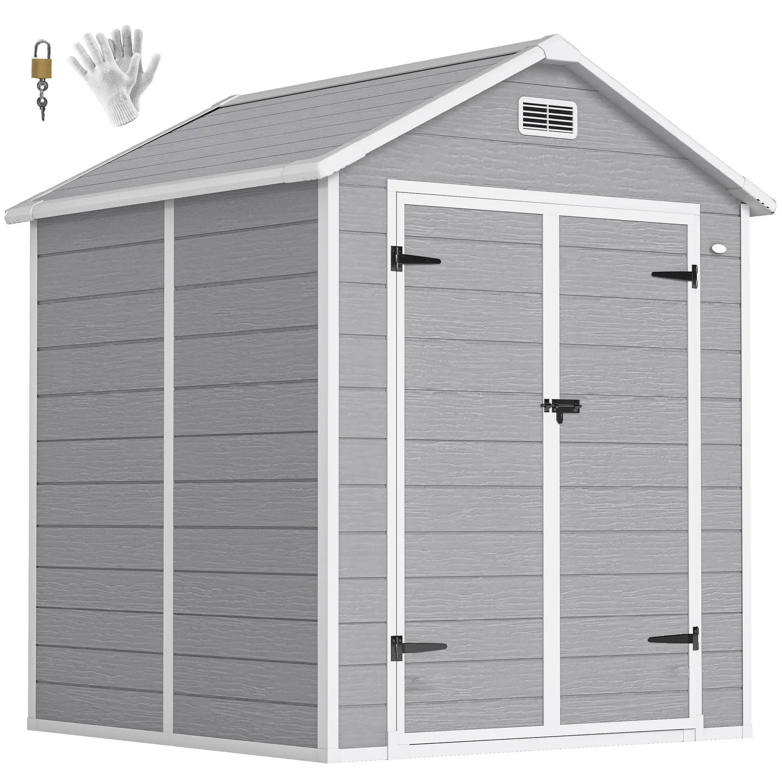 OUTSUNNY 6 x 5ft Resin Garden Shed with Floor & Window, Dark Grey 2