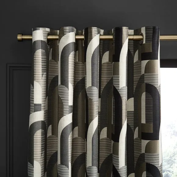 Alvin Geometric Jacquard Eyelet Curtains 1