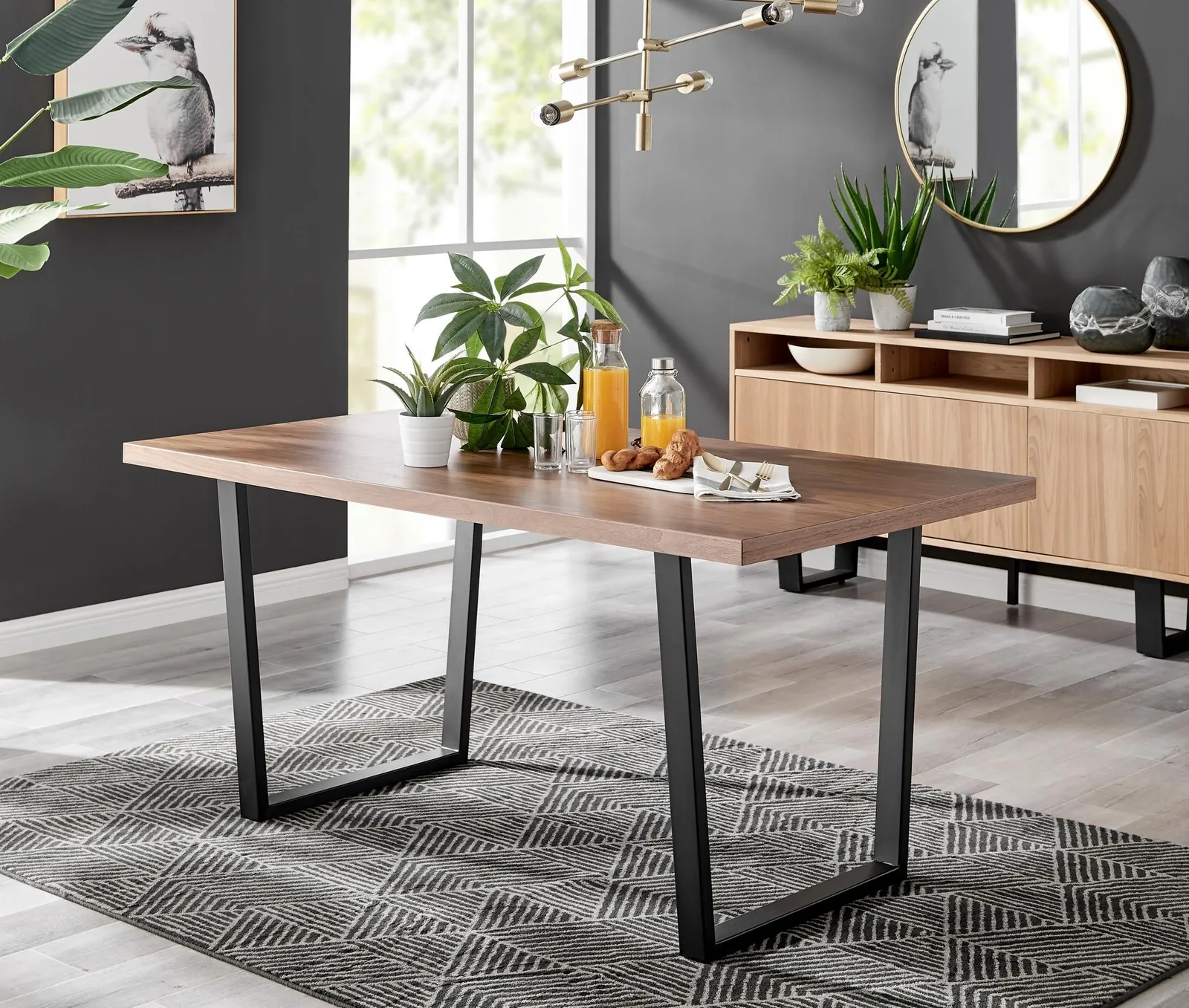 FurnitureboxUK Kylo Large Brown Wood Effect Dining Table & 6 Velvet Milan Black Leg Chairs 2