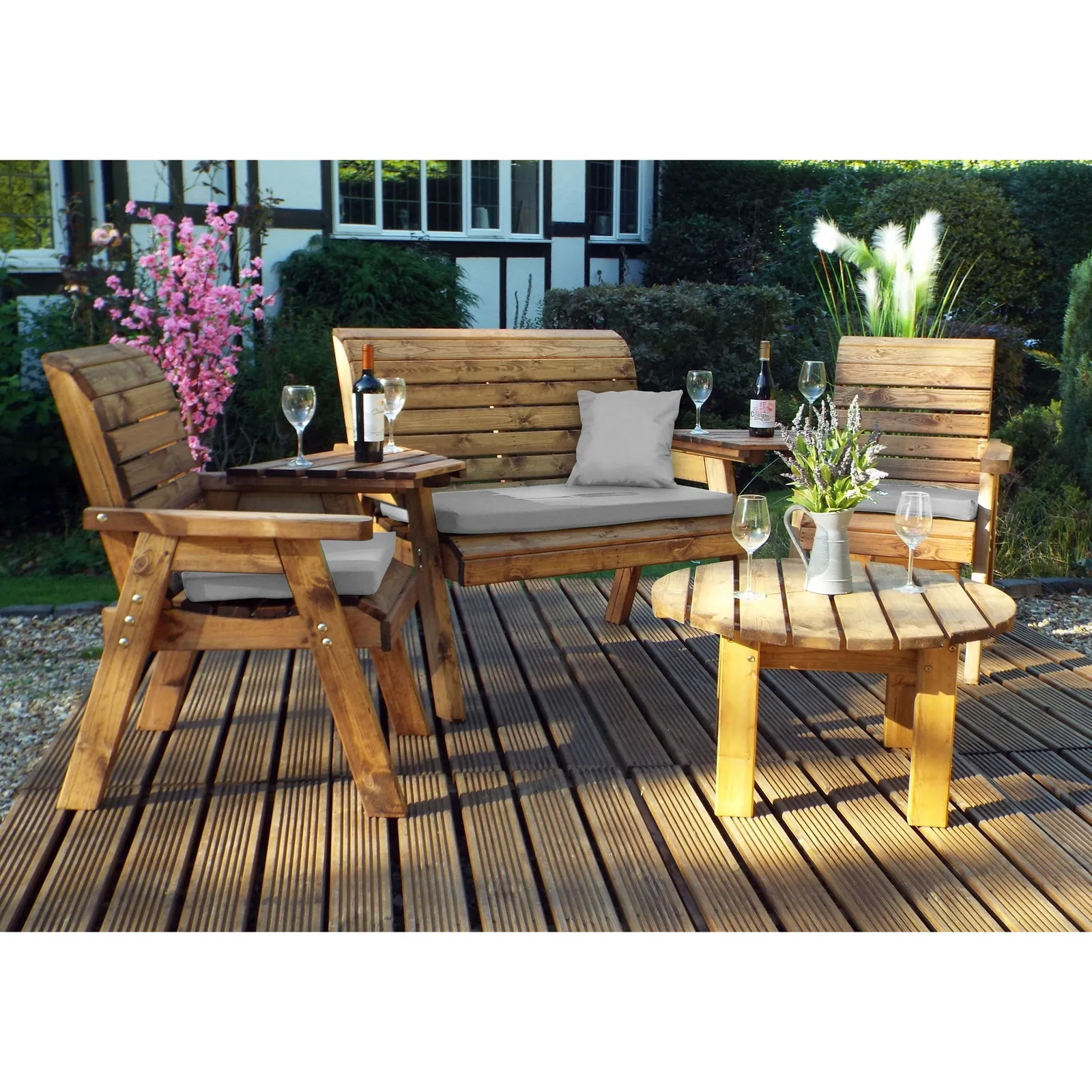 Charles Taylor 4 Seater Lounge Set with Grey Seat Pads Wood (Brown)