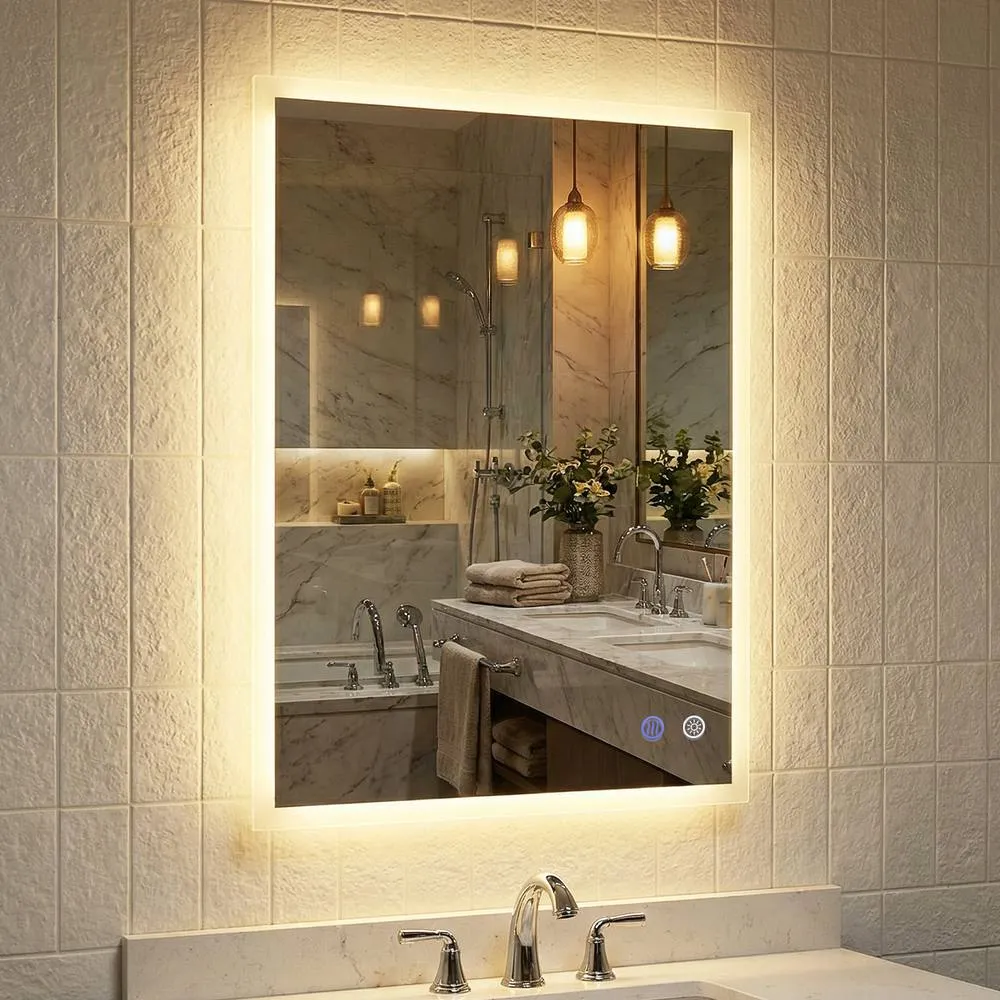 Costway 60 CM rectangular LED Lighted Mirror Wall Mounted Bathroom Mirror in White