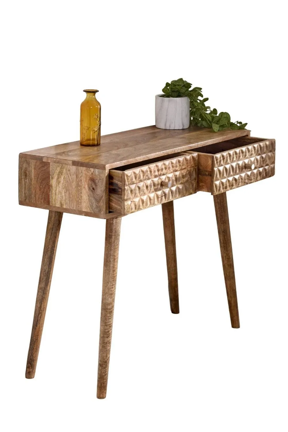 IH Design Cliddesden Solid Mango Wood Console Table with 2 Drawers in Natural 3