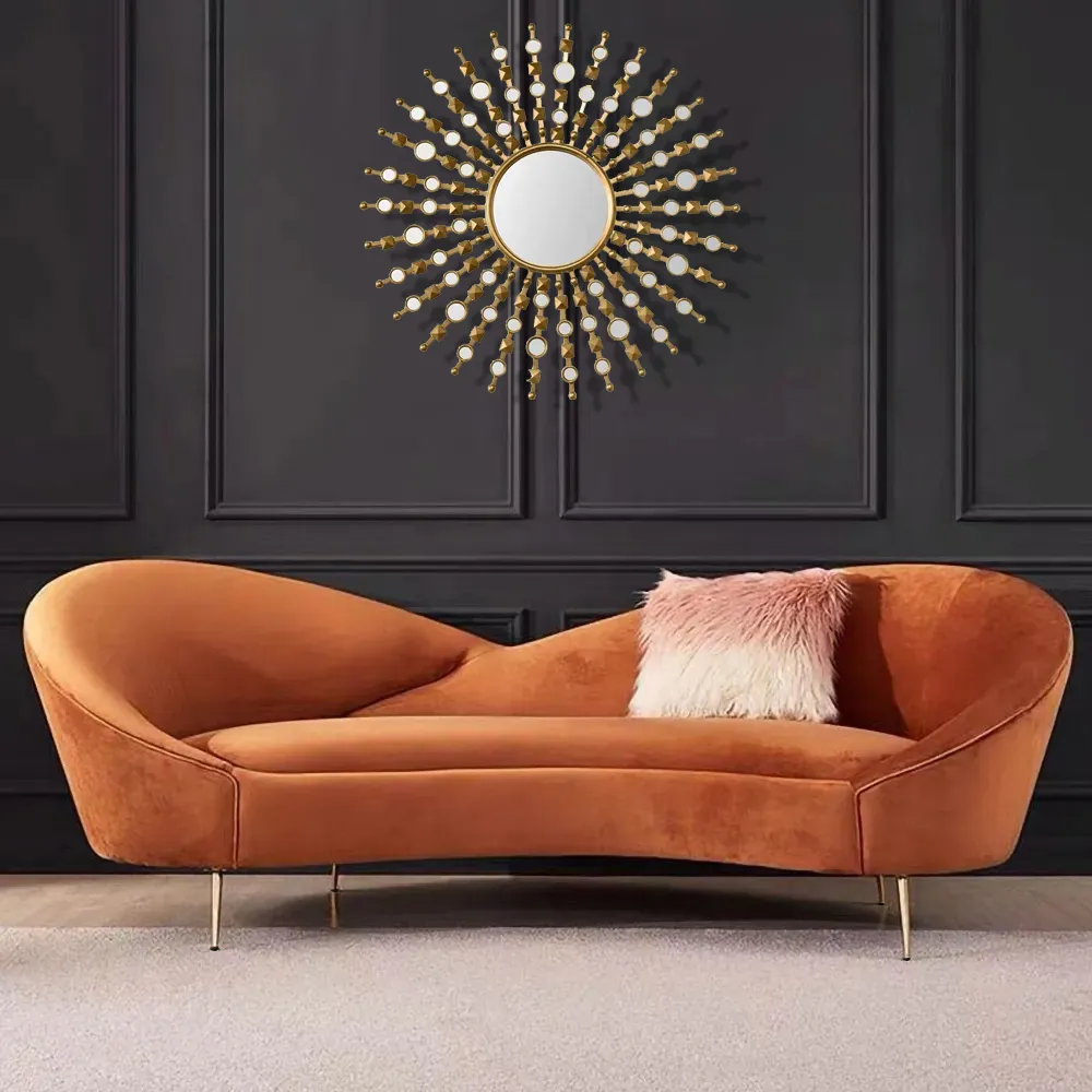 235 cm Modern Orange Velvet Upholstered Large 3-Seater Curved Sofa