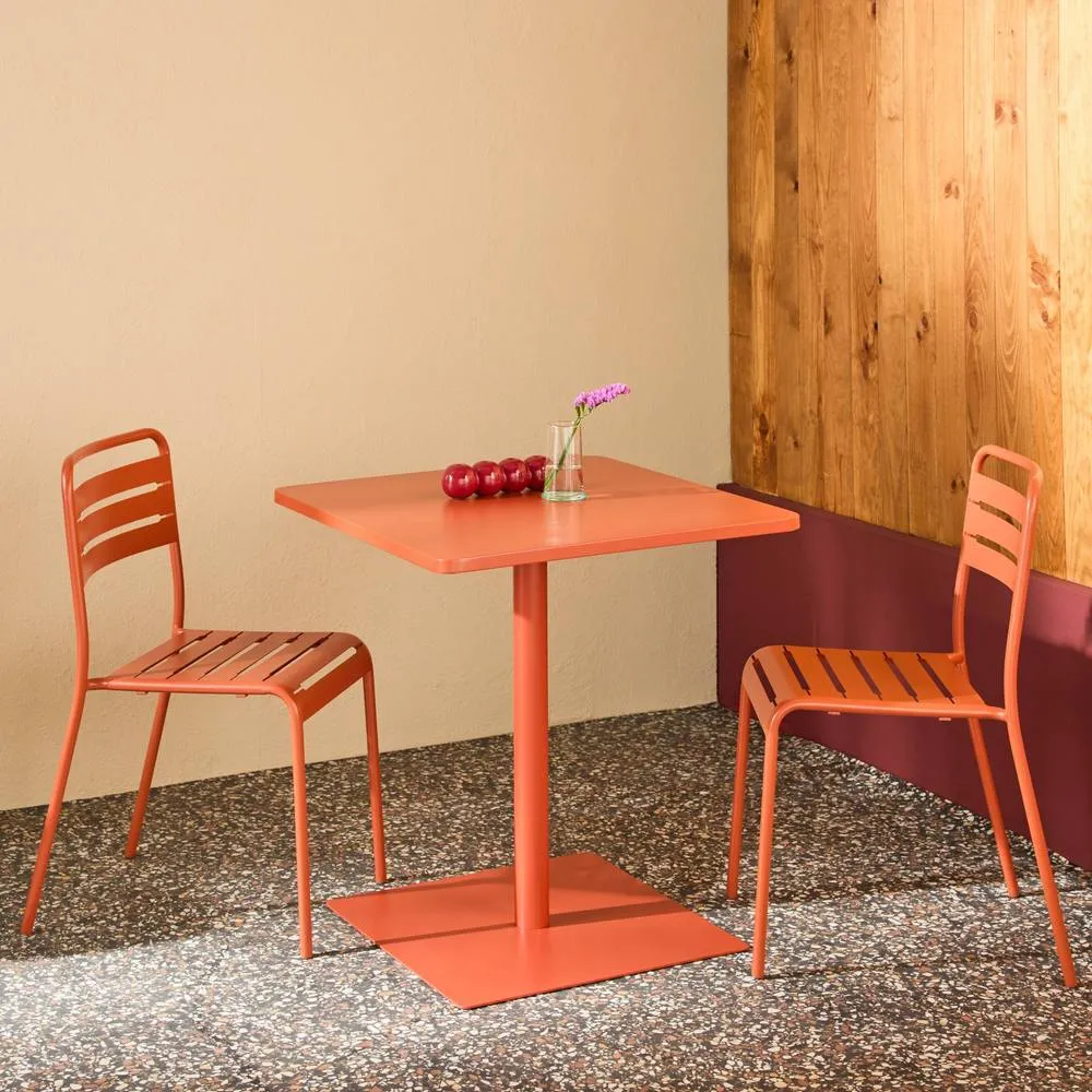 sweeek Square steel bistro garden table + 2 chairs in Terracotta 4