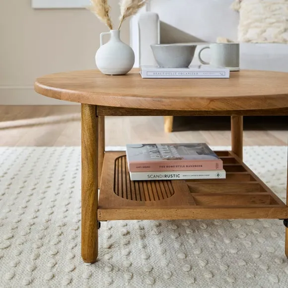 Khari Round Coffee Table, Midtone Mango Wood 2