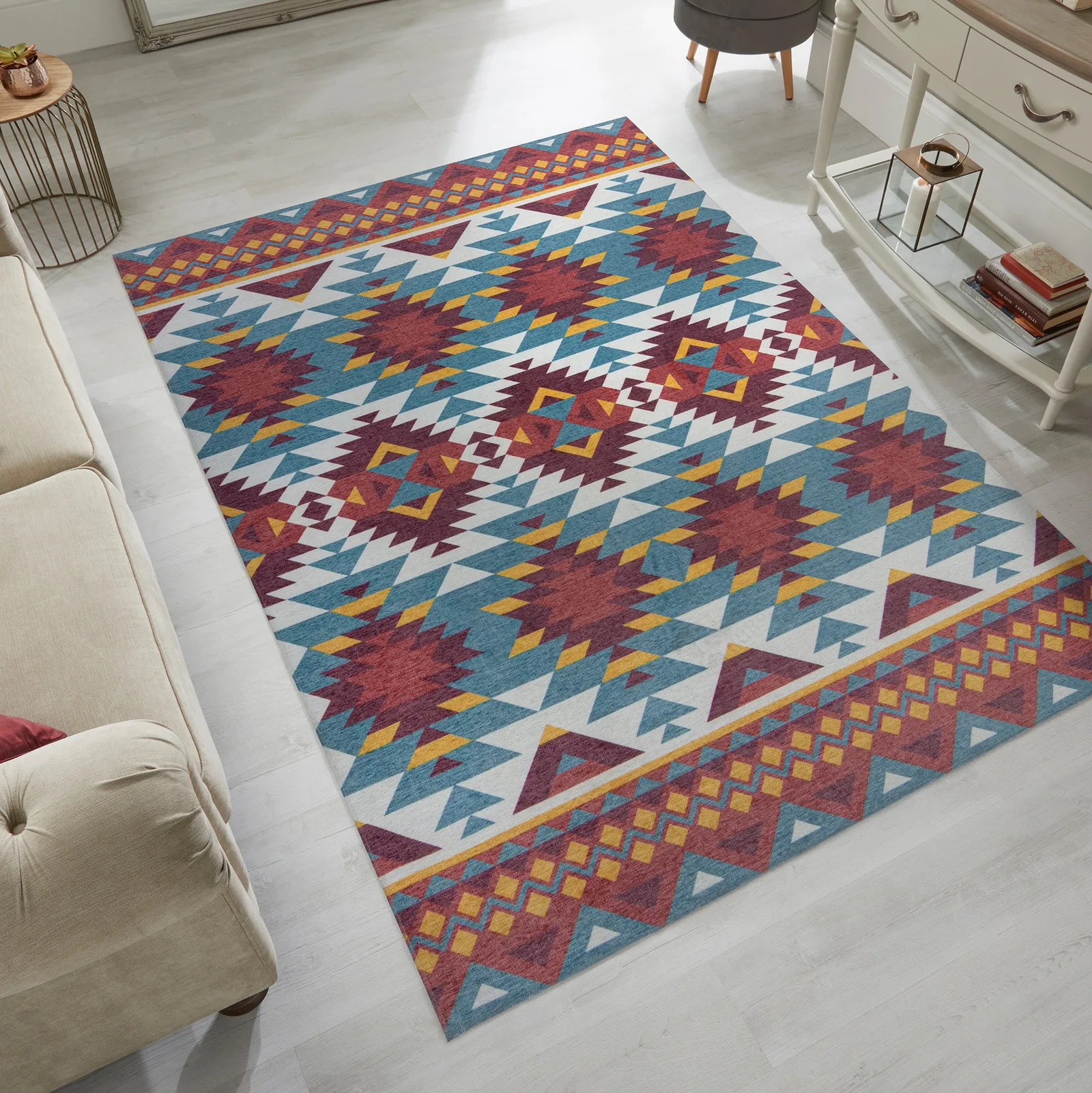 Match Kole Aztec Washable Rug MultiColoured