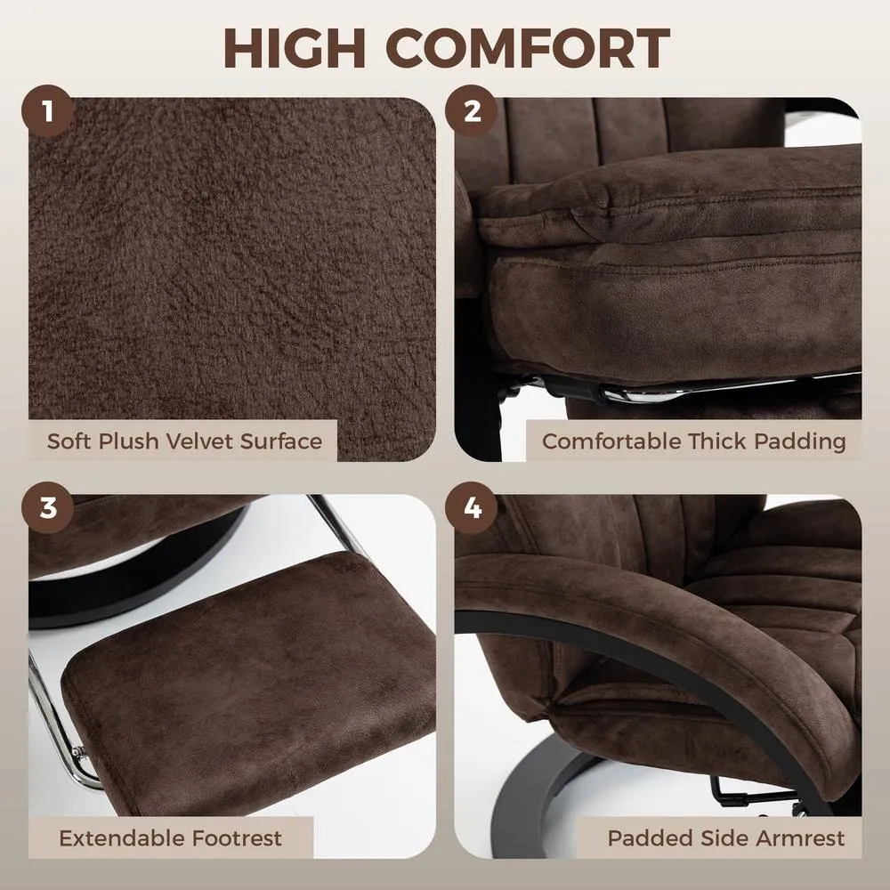 HOMCOM Swivel Recliner Chair, Velvet Manual Recliner Armchair in Dark Brown 6