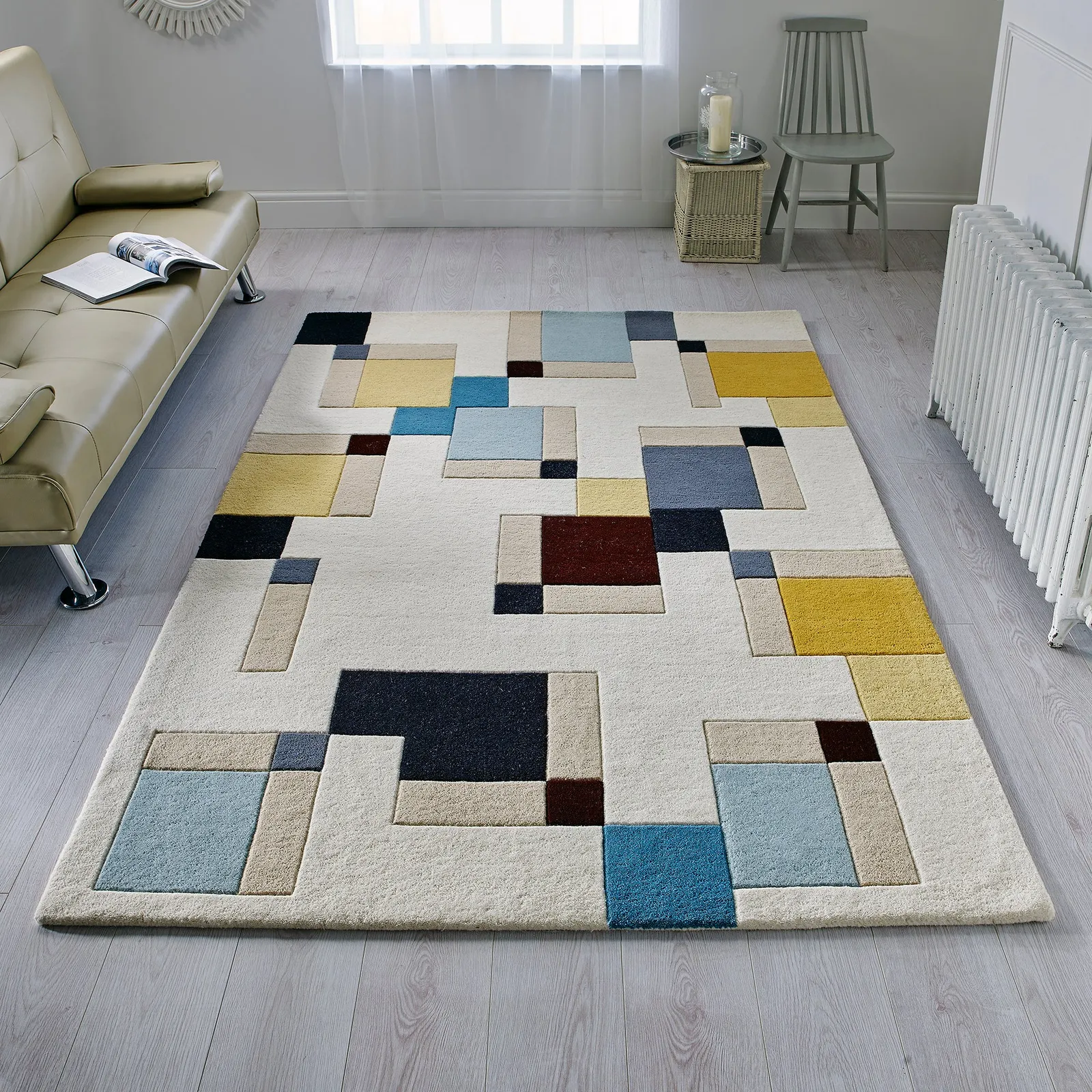 Illusion Abstract Blocks Rug Blue/Yellow/Black