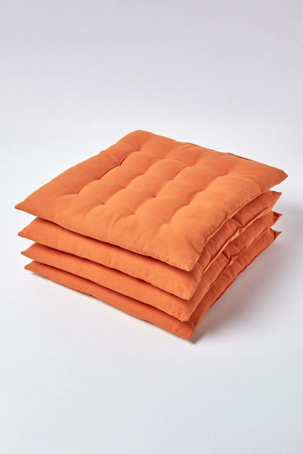 Homescapes 4 Pack Seat Pads Luxury 100% Cotton Indoor Outdoor Garden Cushion, 40cm in Burnt Orange 1