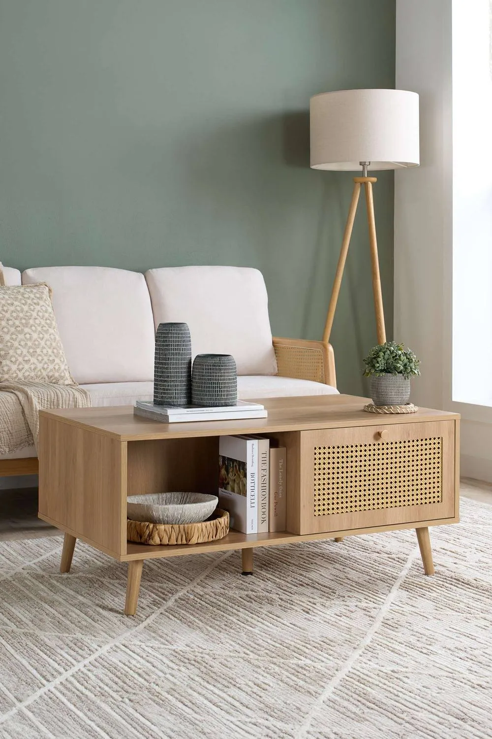 Birlea Croxley Coffee Table Oak Rattan with Storage in Brown