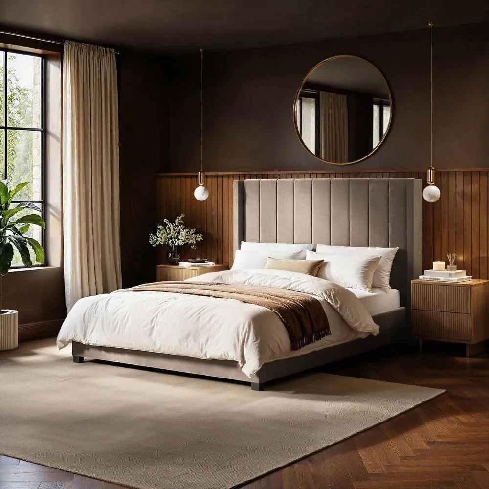 Flair Tiggy Ottoman Bed with Winged Headboard Beige Velvet