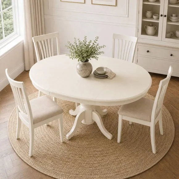 Stanmore 4 Seater Round Dining Table with 4 Chairs, Off White 4