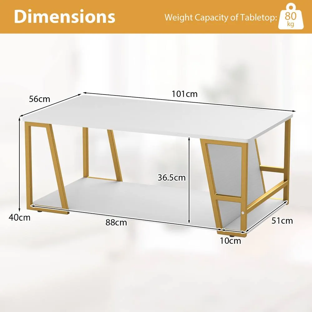Costway Rectangle Coffee Table 2-tier Cocktail Center Accent Table w/ Shelf 5