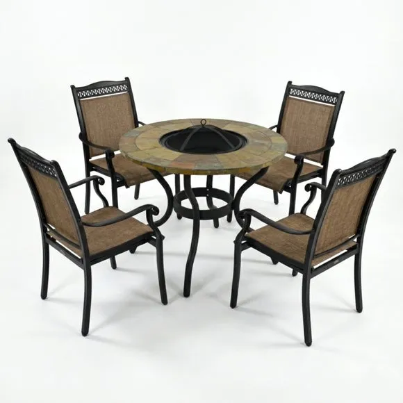 Baltimore Round Firepit Table with 4 Montrose Chairs 2