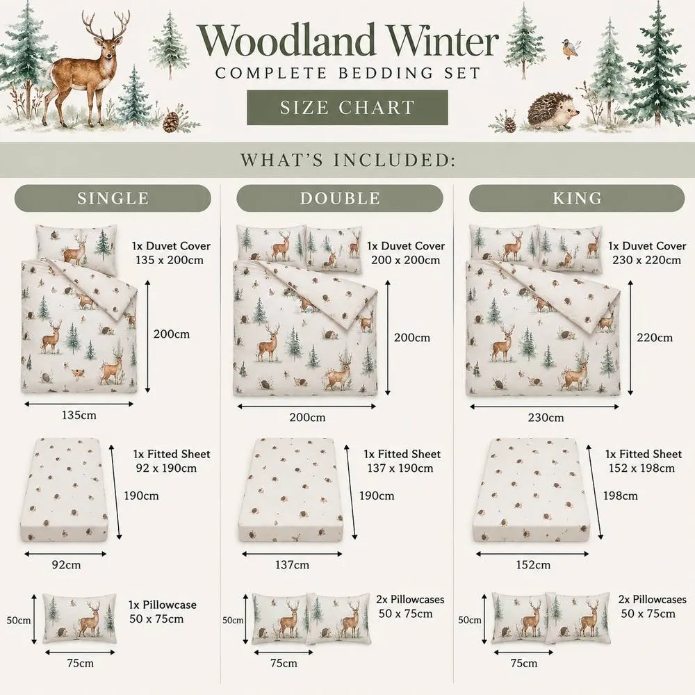 Rapport Home Woodland Winter Christmas Complete Duvet Set Fitted Sheet & Pillowcase 3