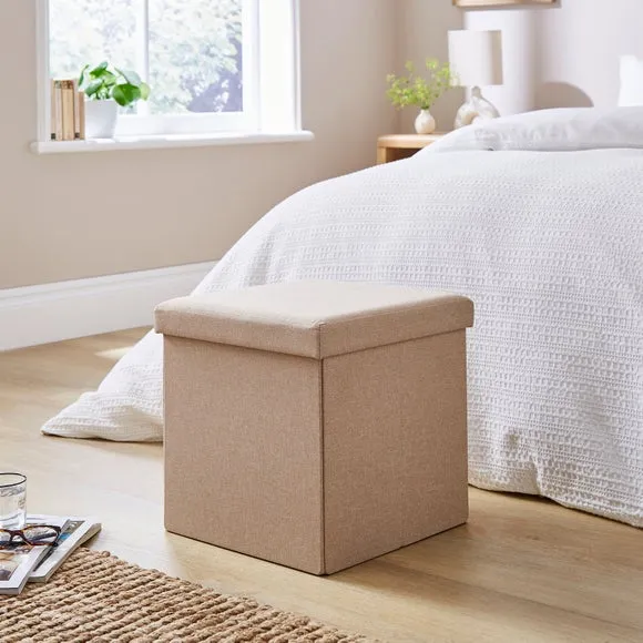Faux Linen Cube Ottoman 1