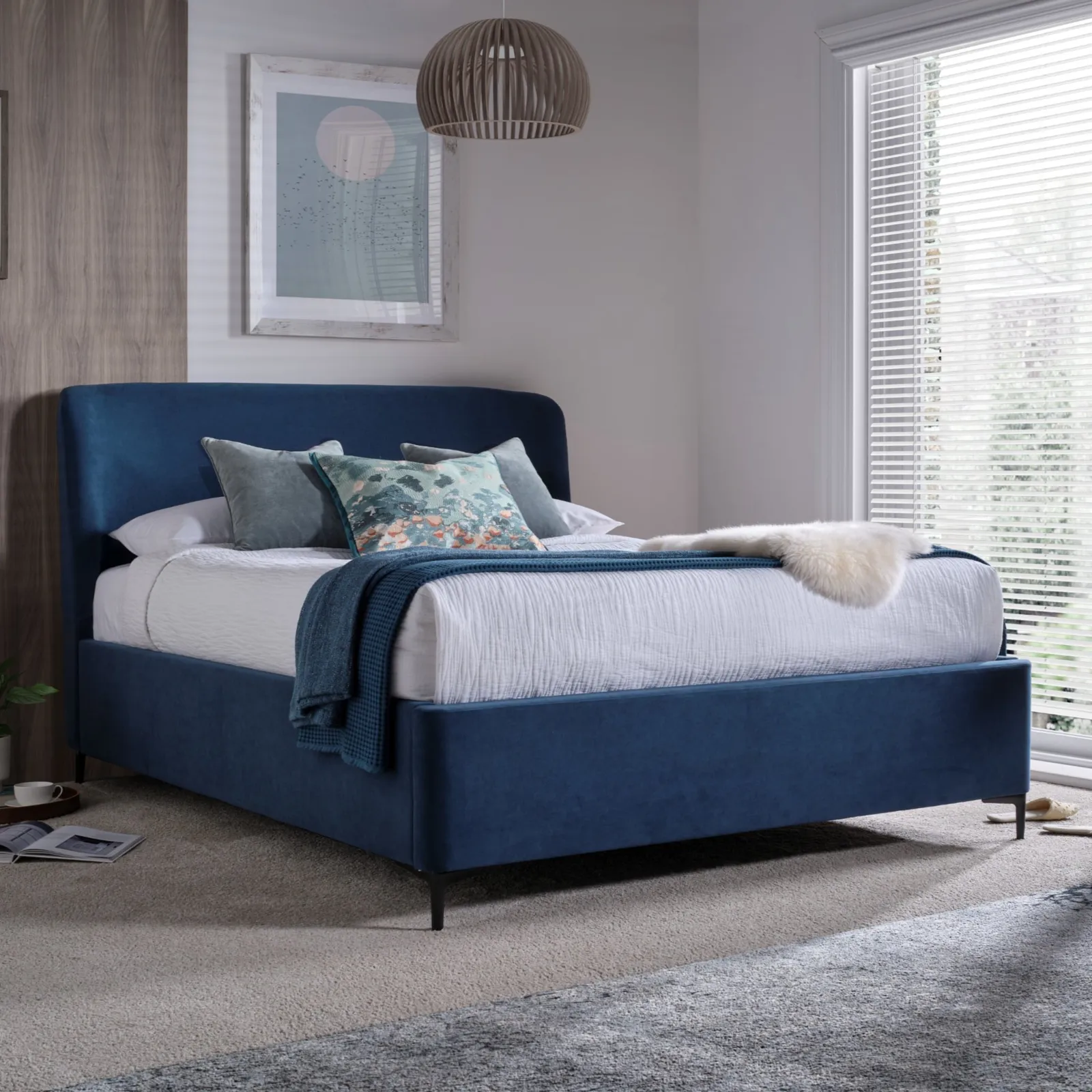 Tynedale - Small Double - Ottoman Storage Bed - Blue - Fabric - 4ft 1