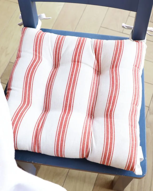 Dibor Set of 4 Traditional Red Striped Chair Seat Pad Garden Furniture Cushions L40cm x W40cm 3