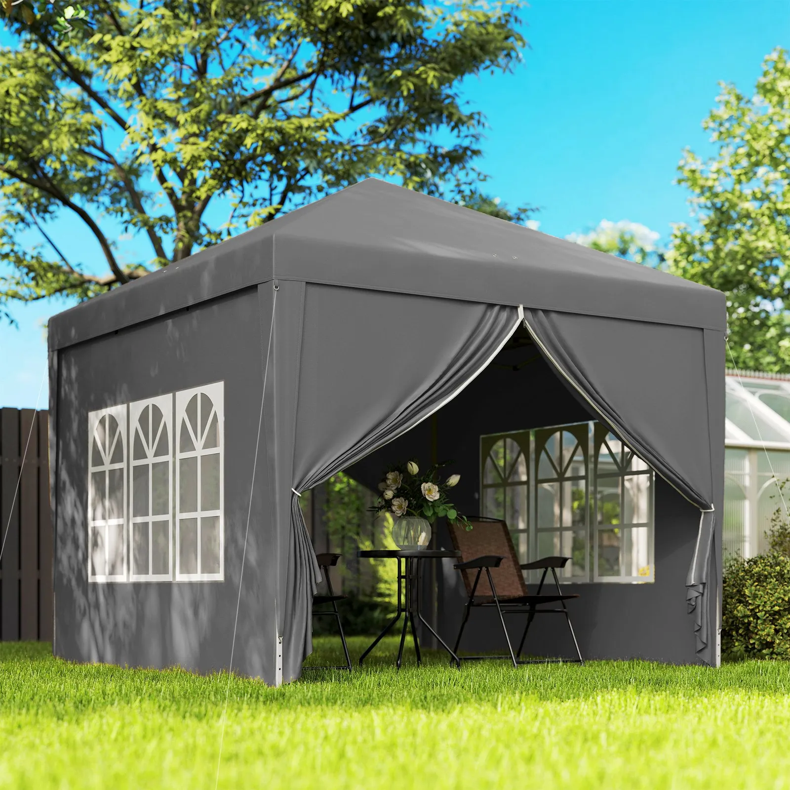 OUTSUNNY 3mx3m Pop Up Gazebo Party Tent Canopy Marquee with Storage Bag in Grey