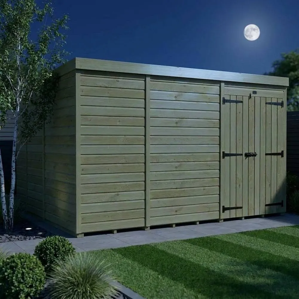Buttercup Farm 11ft x 9ft Pent Garden Shed Double Door No Windows - Timber in Brown 3