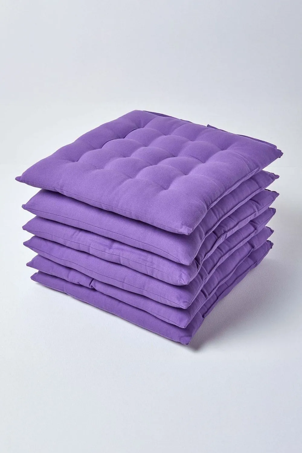 Homescapes 6 Pack Seat Pads Luxury 100% Cotton Indoor Outdoor Garden Cushion, 40cm in Purple 1