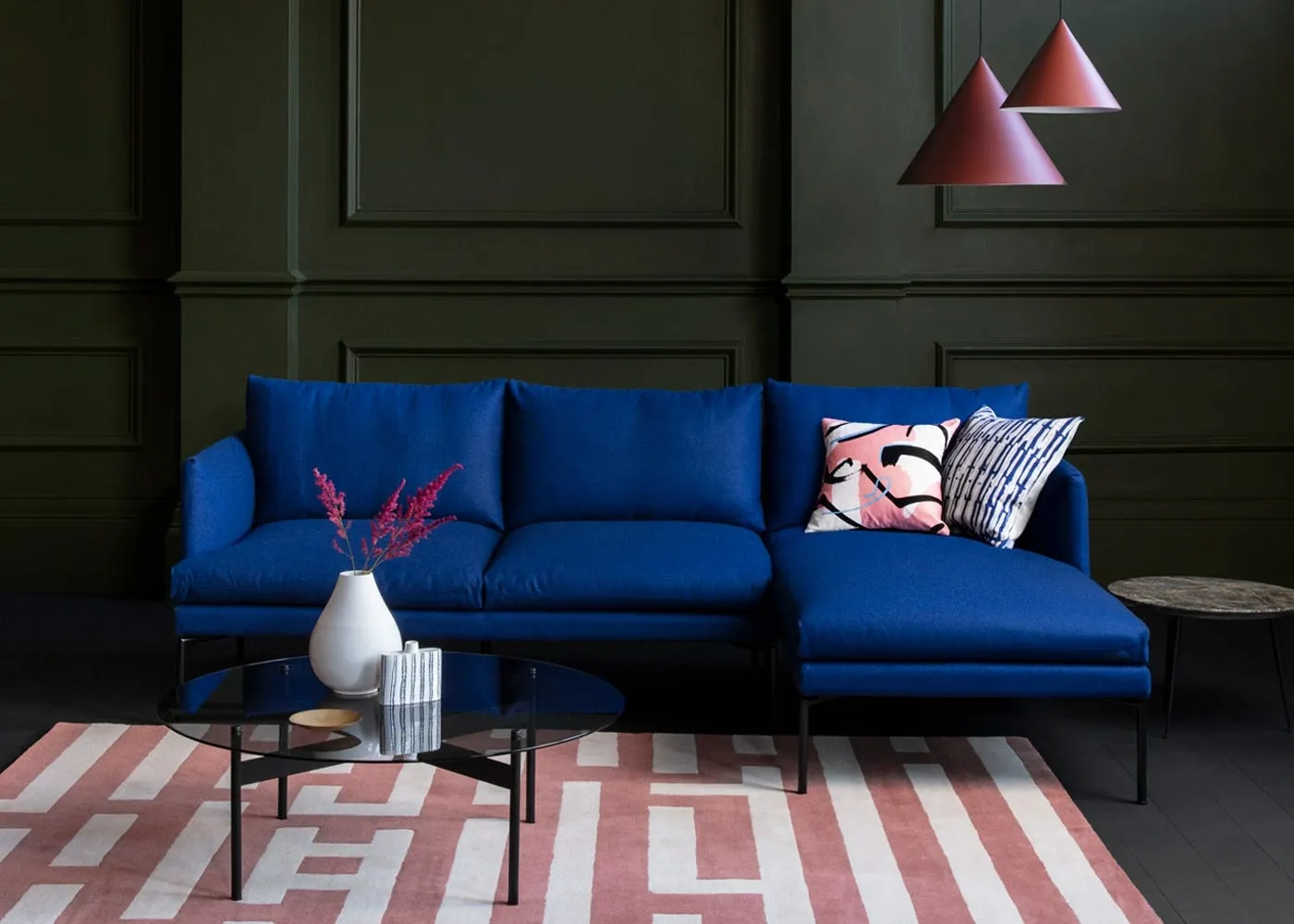 Heal's Matera Left Hand Facing Chaise Sofa St Moritz Wool Blue Black Feet 2