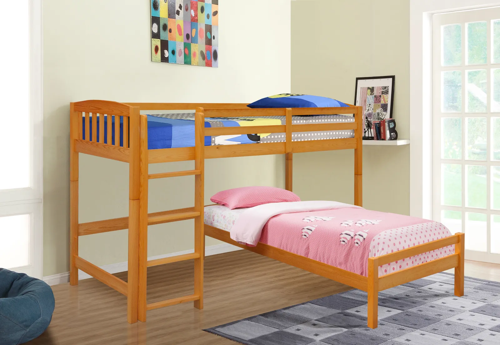 Comfy Living Ltd 3ft Wooden Combination Bunk Bed in Light Brown 2