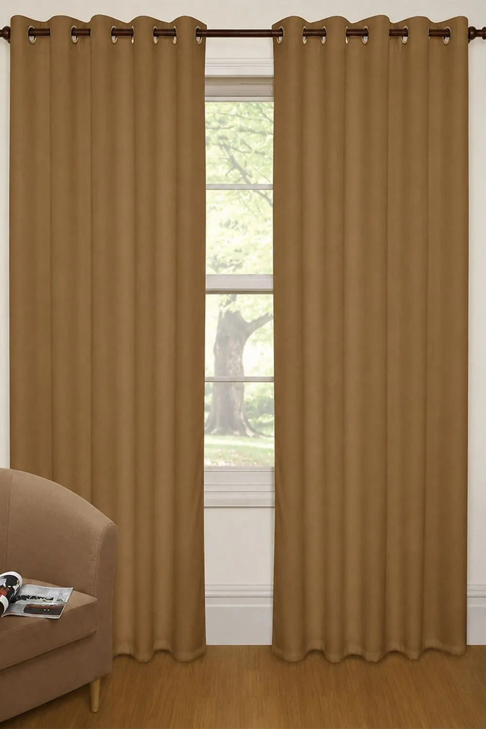 Homescapes Thermal Blackout Eyelet Curtain Pair in Beige 2