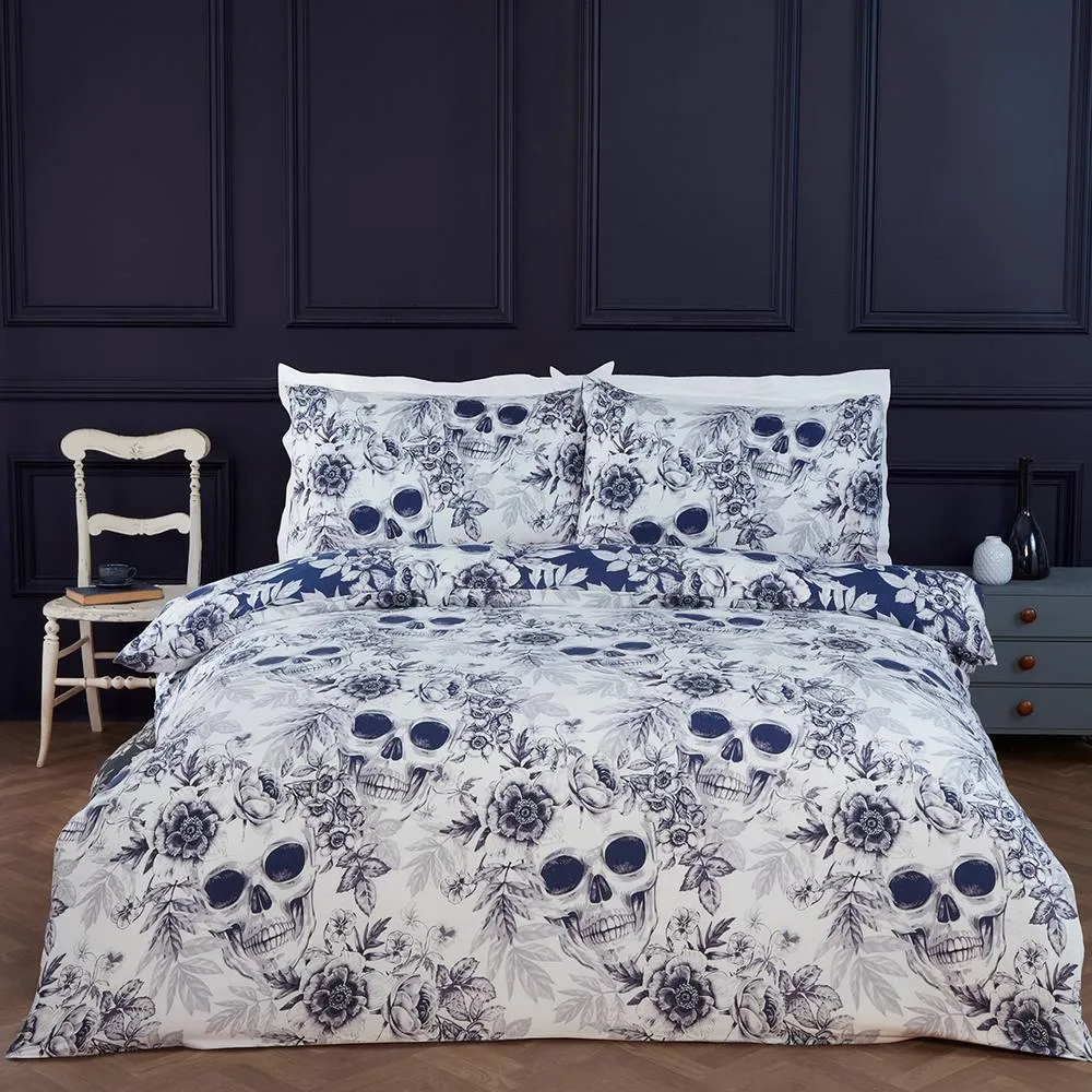 Rapport Home Skulls Microfibre Duvet Set with Pillowcase in Blue 4