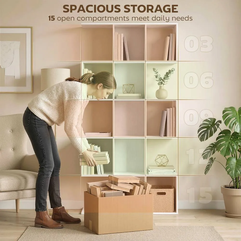 HOMCOM Geometric Bookshelf, 5-Tier S Shaped Bookcase in White 5