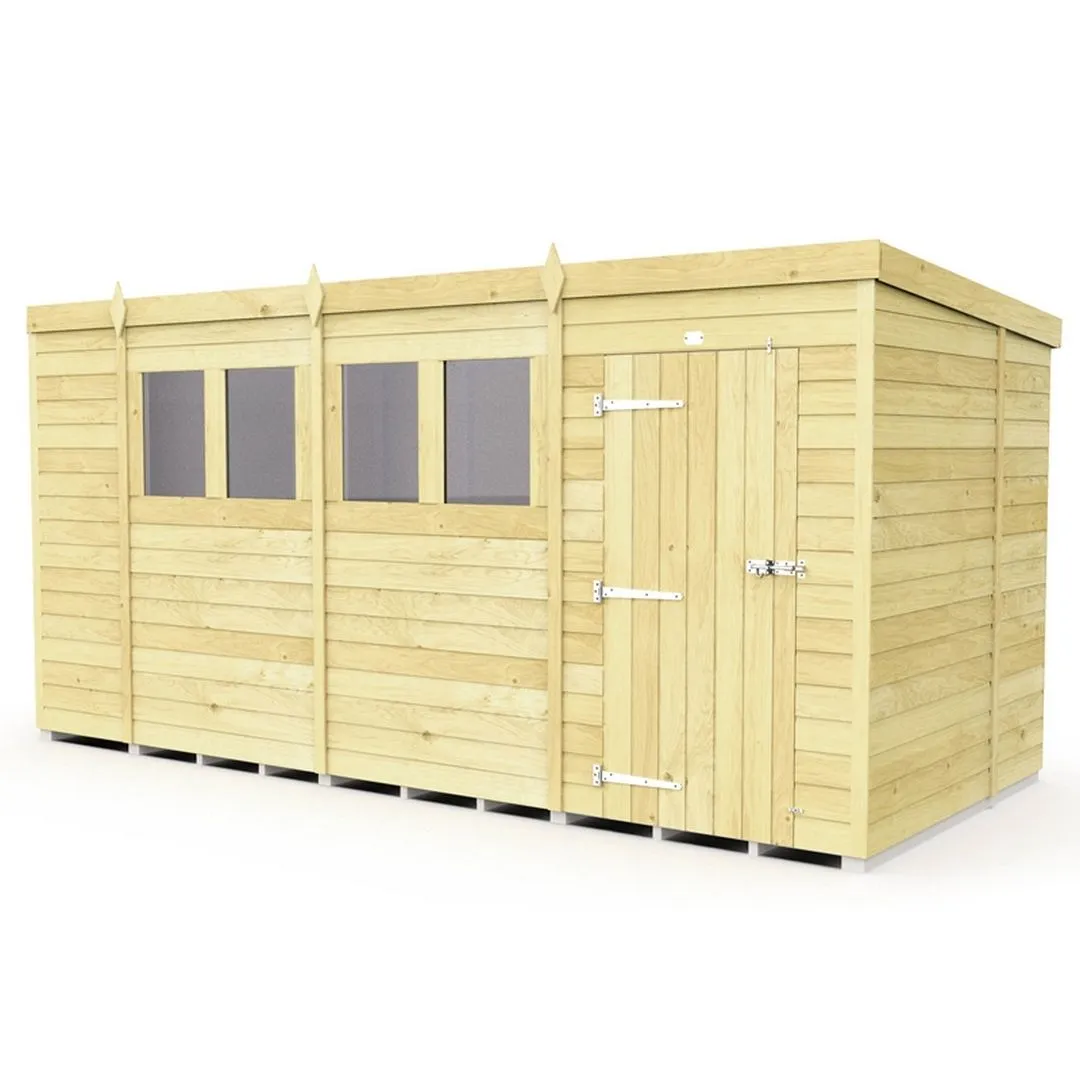Buttercup Farm 15 x 7 Feet Pent Shed - Single Door W/ Windows - L214 x W454 x H201 cm in Brown