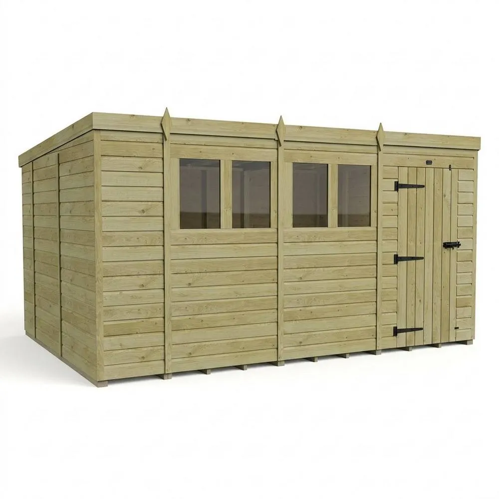 Buttercup Farm 14ft x 10ft Pent Garden Shed Single Door With Windows - Timber in Brown