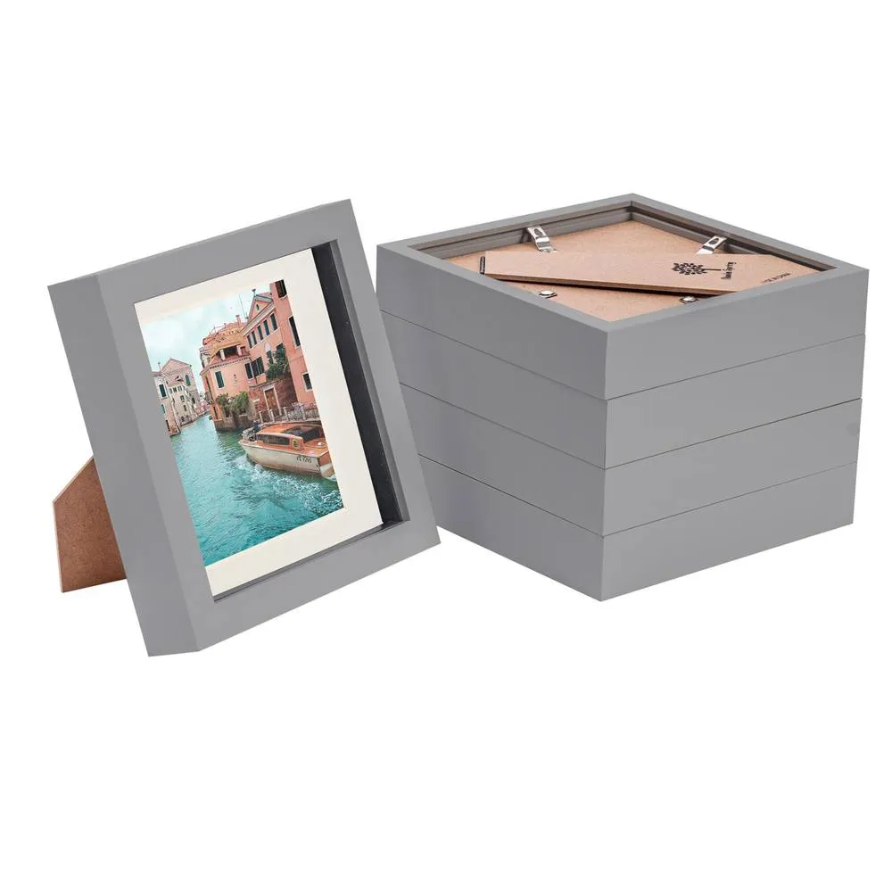 Nicola Spring 3D Box Photo Frames with 4" x 4" Mounts - 6" x 6" - Grey - Pack of 5 in Ivory