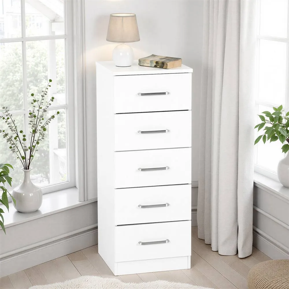 Seconique Dakotia 5 Drawer Narrow Chest in White