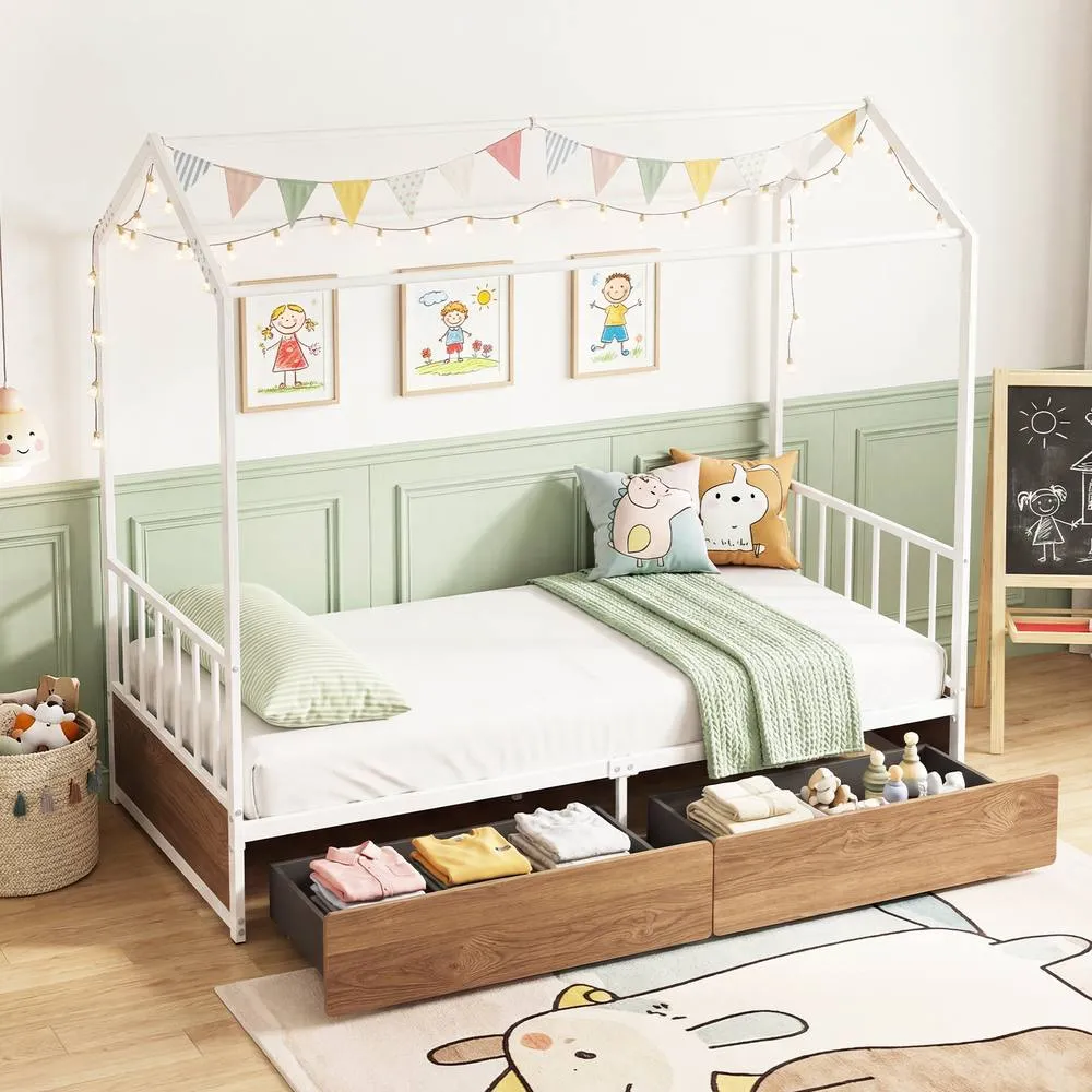 Costway Single Size Bed Frame w/2 Drawers Platform Bed w/Headboard & Footboard 3