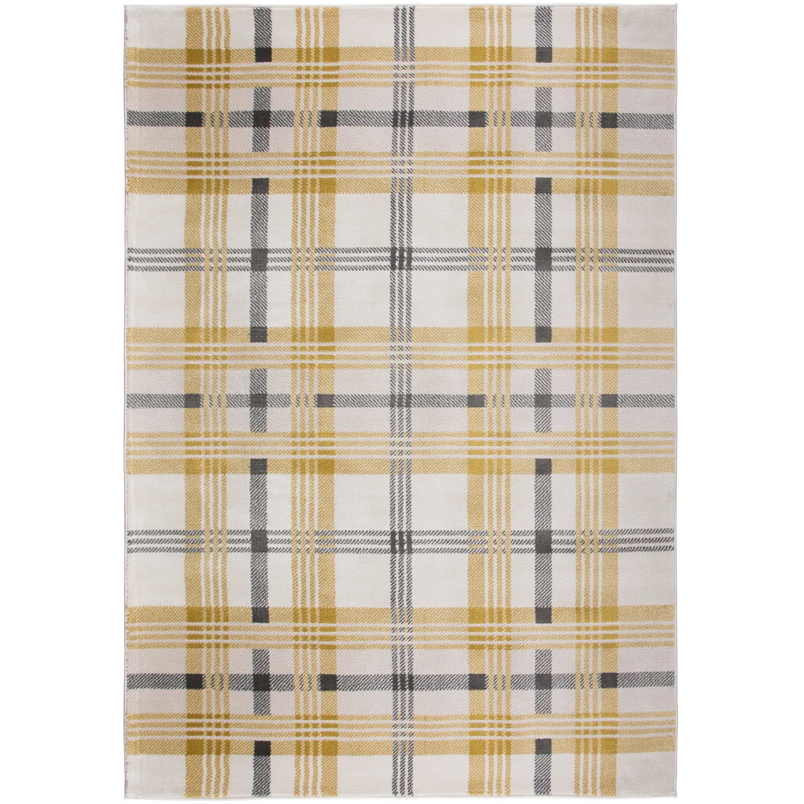 Elgin Tartan Rug Yellow, Grey and White