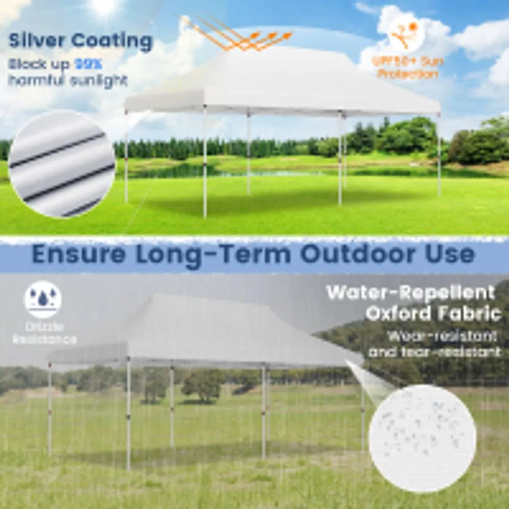 Costway 3M x 6M Pop-up Canopy Tent Folding Instant Sun Shelter w/ Carrying Bag in White 4