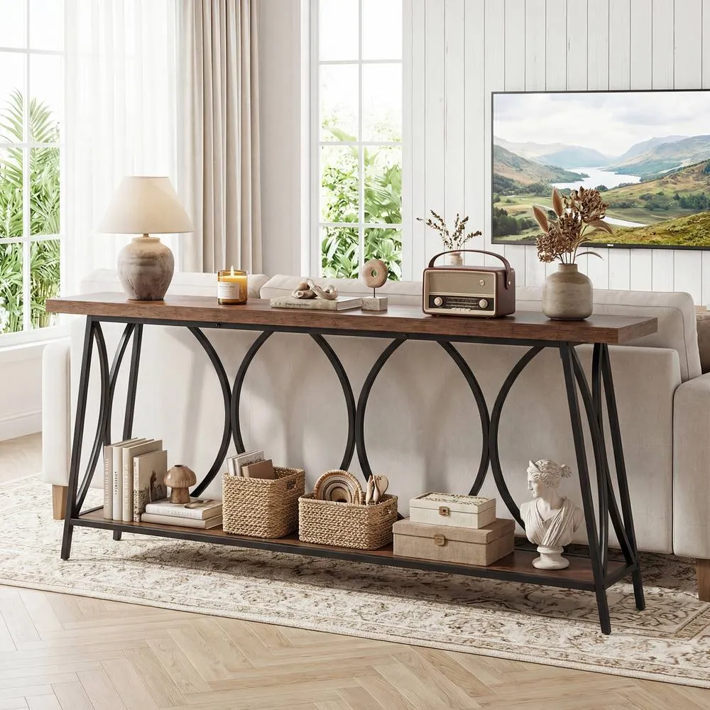 Costway Narrow Sofa Table Behind Couch with Heavy-Duty Metal Frame in Brown 3