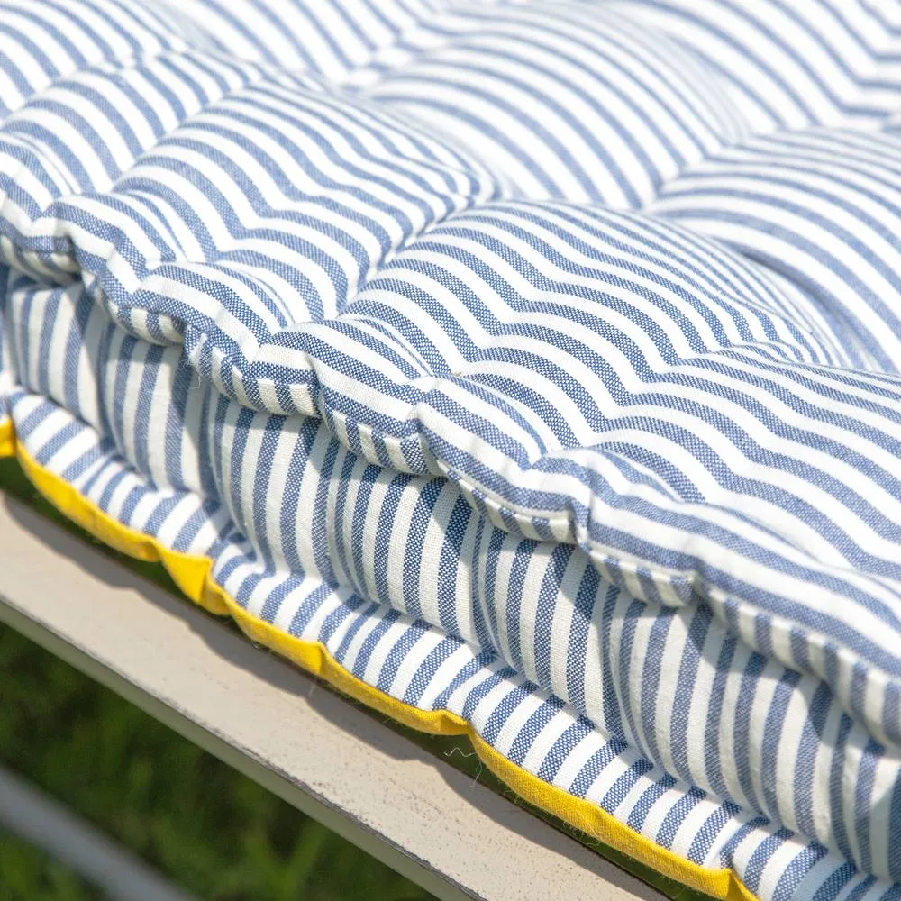 Dibor Vintage Blue Striped Reversible Indoor Outdoor Garden Bench Cushion L105cm x W42cm 6