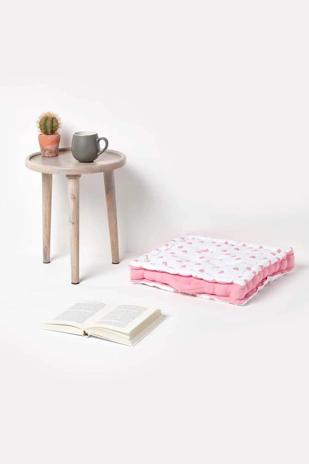 Homescapes Cotton Hearts Floor Cushion in Pink 2
