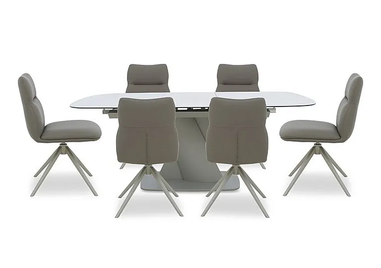 Diva Extending Dining Table and 6 Diva Chairs with Silver Legs - 160-cm
