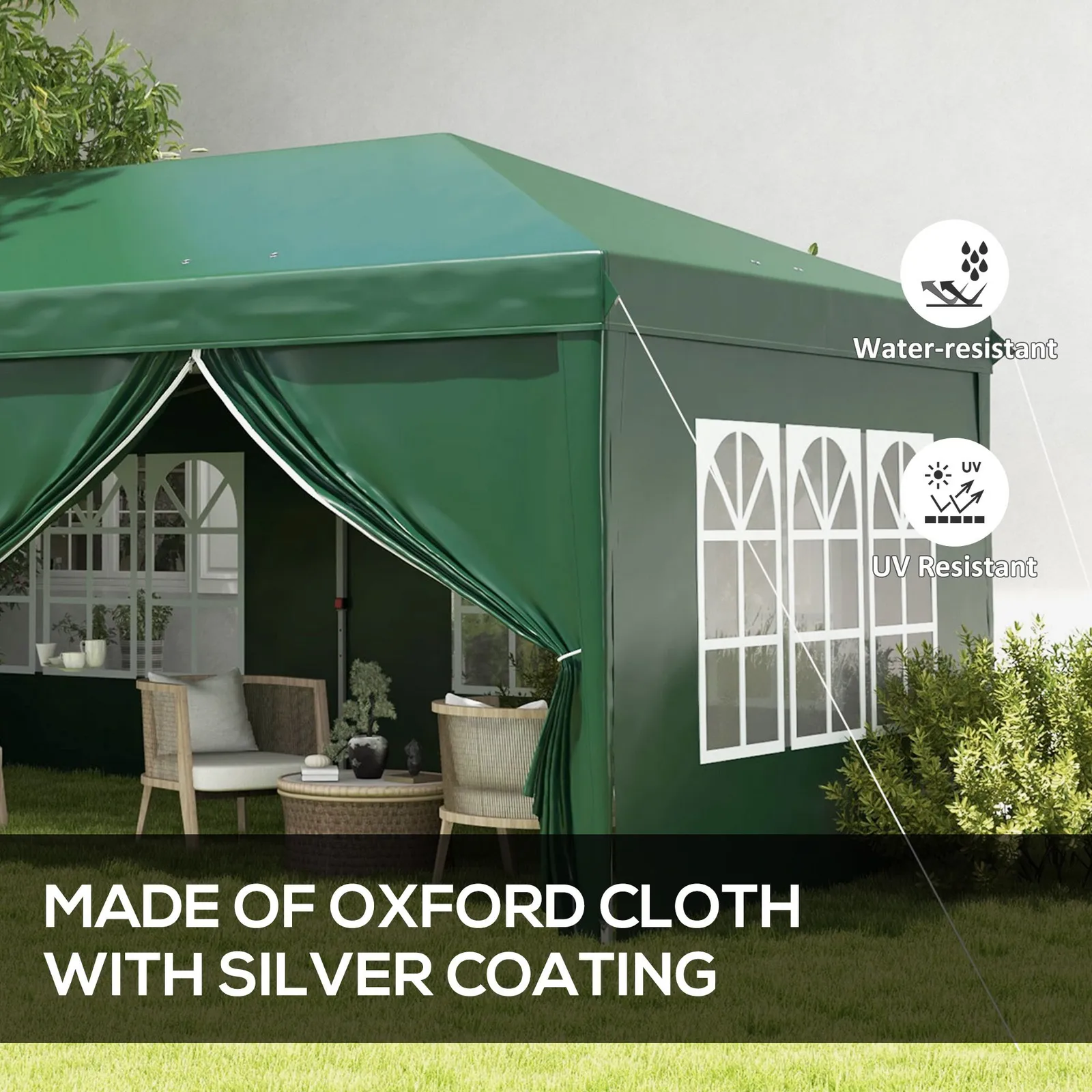 OUTSUNNY 3 x 6 m Pop Up Gazebo with Sides & Windows in Dark Green 4
