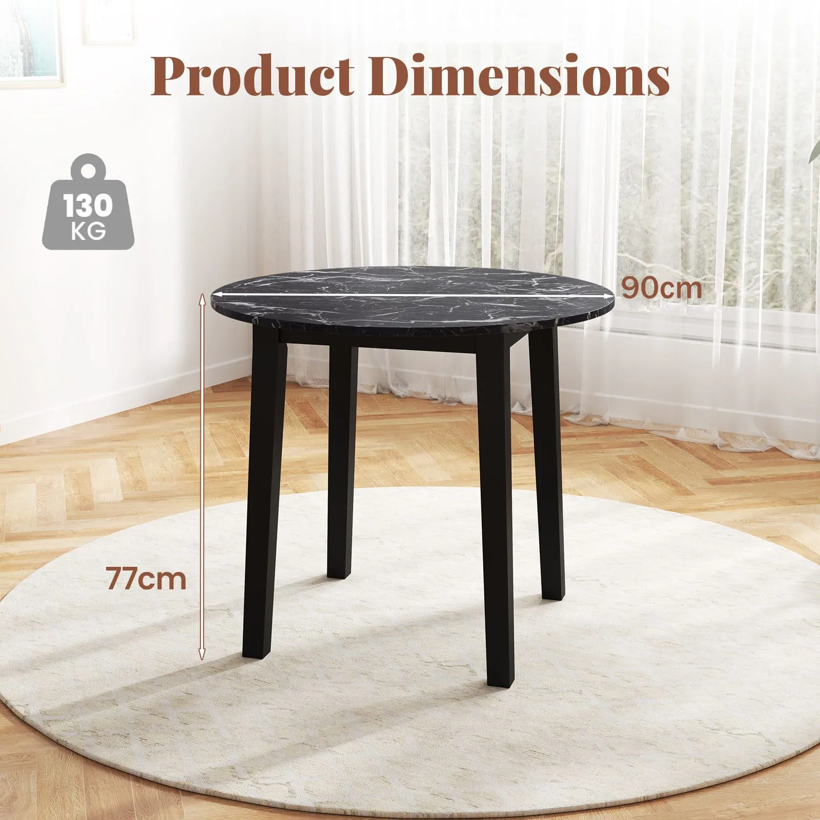 Costway Round Dining Table 35" Kitchen Table w/ Rubber Wood Legs in Black 2
